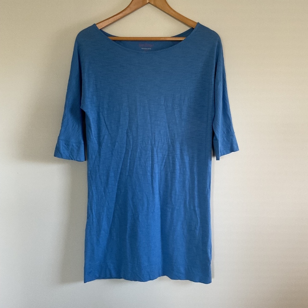 Lilly Pulitzer Blue Cassie Slub Pima Cotton Shirt Dress Sz S 3/4 Sleeve 86834